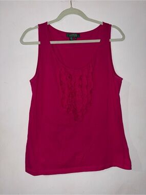 Ralph Lauren Magenta Ruffle Front Tank Top- 100% Cotton